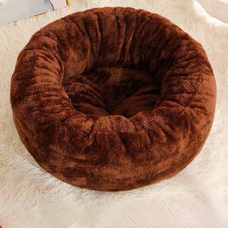 Pet Long Plush Donut Round Warm Sleeping Bed Cushion