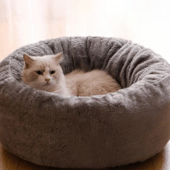 Pet Long Plush Donut Round Warm Sleeping Bed Cushion