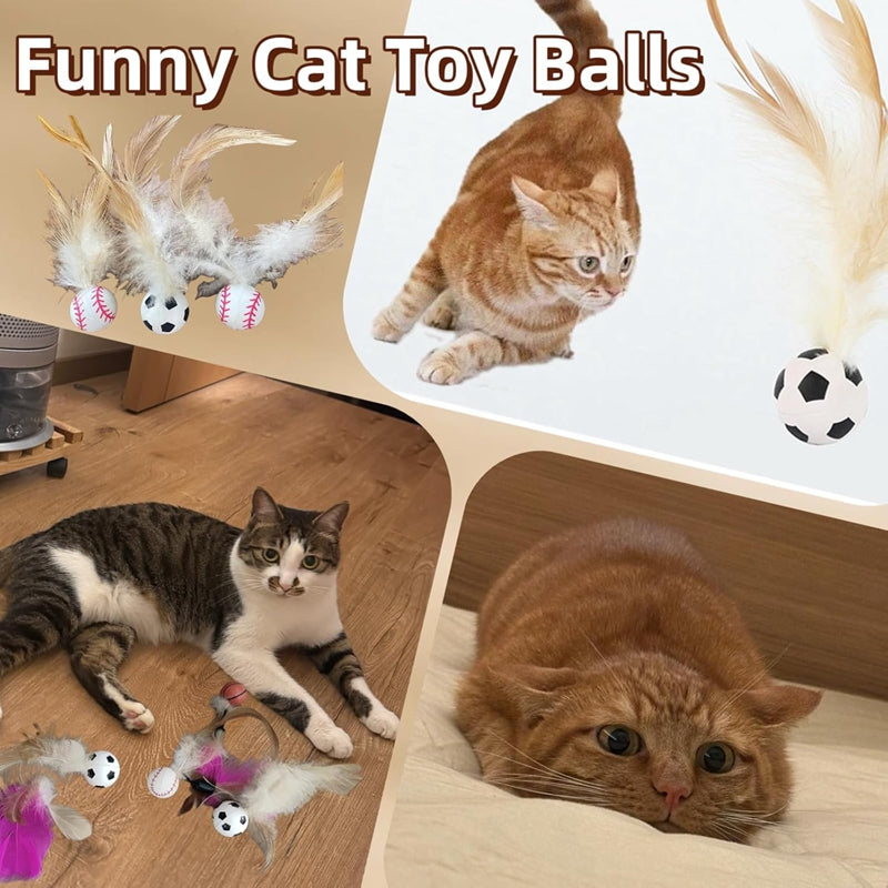Pet Self Entertainment Feather Bouncy Ball Interactive Toy Set