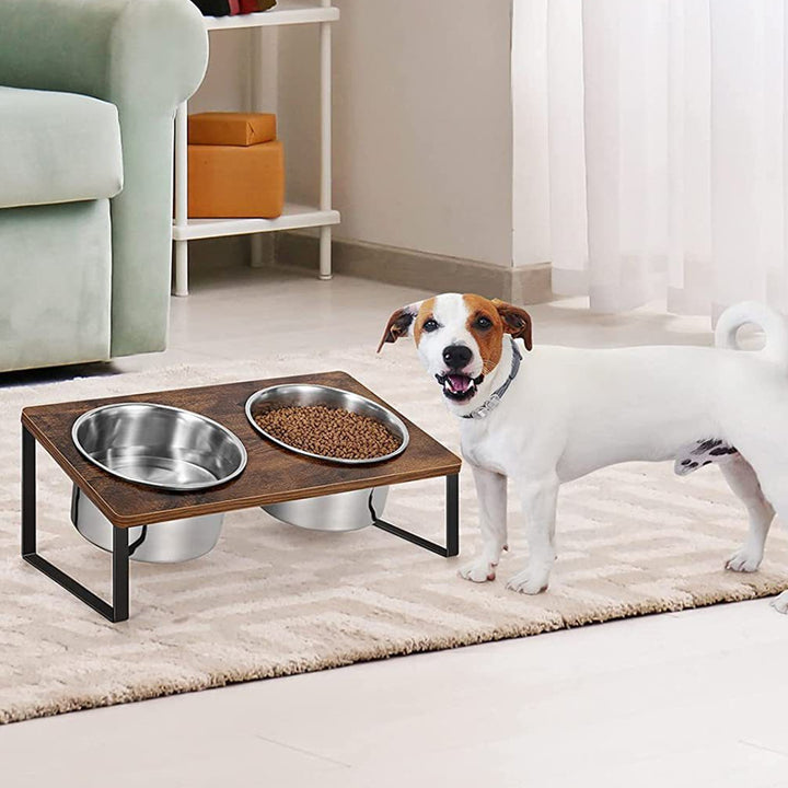 Pet Feeding Rack Iron Wood Combined Bowl Stand
