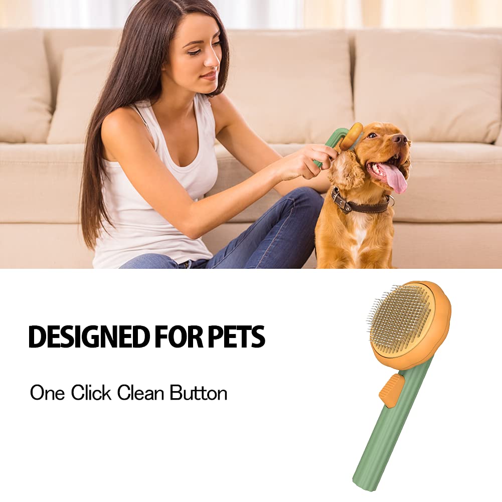 Pet Pumpkin Self Cleaning Slicker Grooming Brush Hair Removal Tool