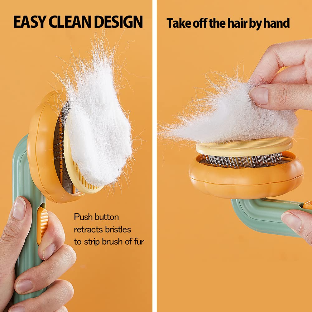 Pet Pumpkin Self Cleaning Slicker Grooming Brush Hair Removal Tool