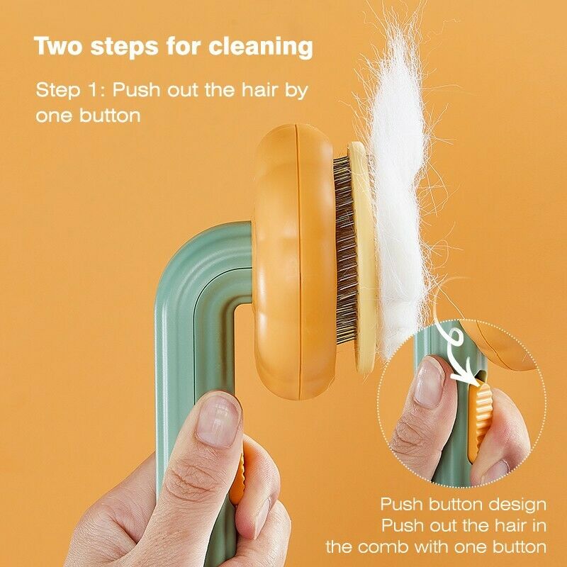 Pet Pumpkin Self Cleaning Slicker Grooming Brush Hair Removal Tool