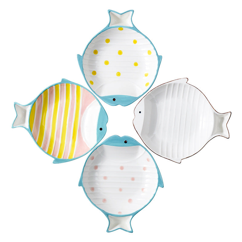 Pet Fish Shaped Ceramic Feeding Plate Food Bowl