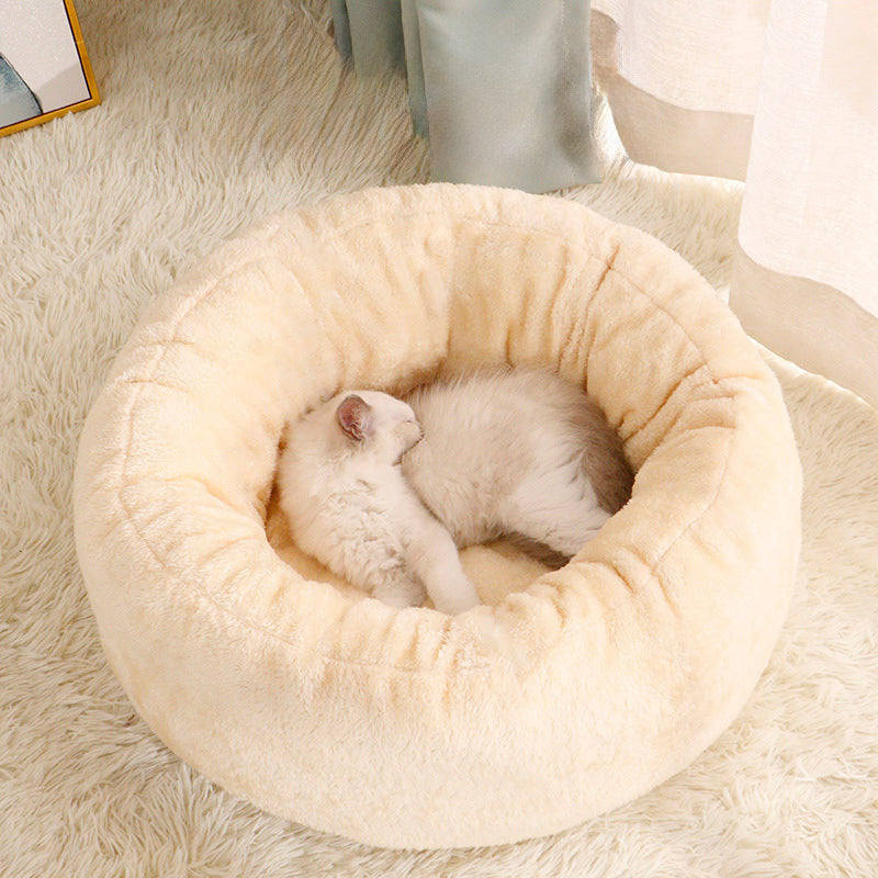 Pet Long Plush Donut Round Warm Sleeping Bed Cushion