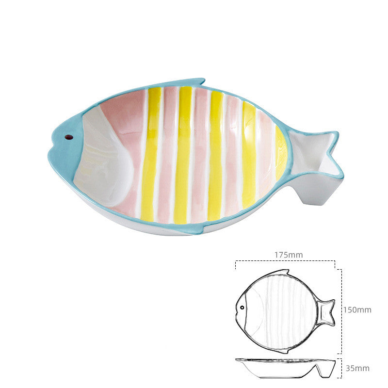 Pet Fish Shaped Ceramic Feeding Plate Food Bowl