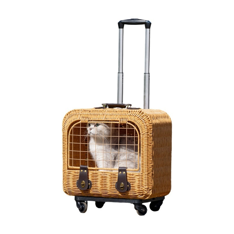 Woven Rattan Portable Ventilated Travel Pet Carrier