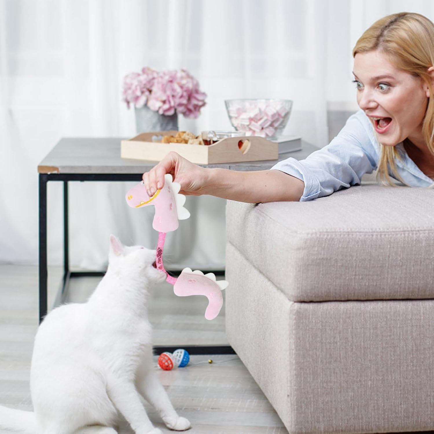 Pet Chew Rope Teeth Cleaning Catnip Spring Kicker Toy Set