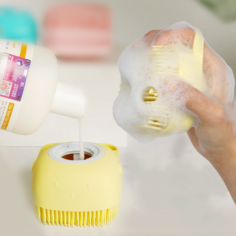 Pet Silicone Bristle Bath Brush Shampoo Dispenser Grooming Tool
