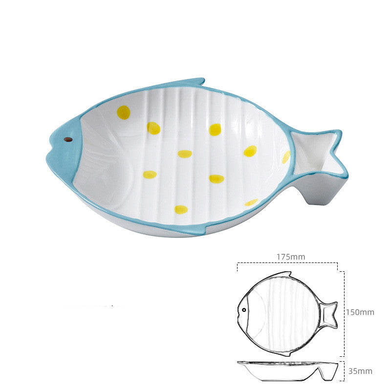 Pet Fish Shaped Ceramic Feeding Plate Food Bowl
