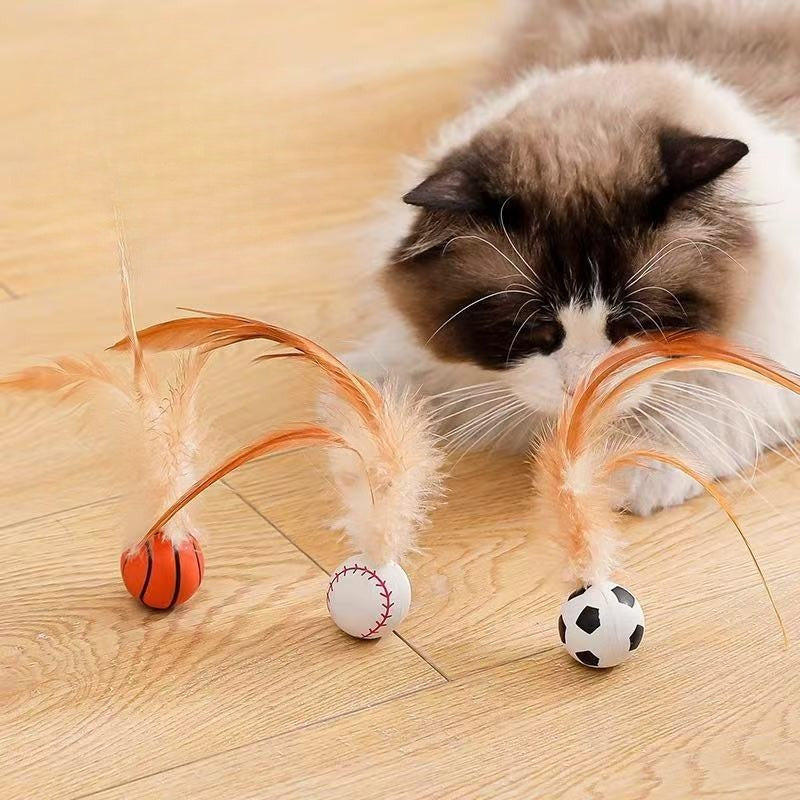 Pet Self Entertainment Feather Bouncy Ball Interactive Toy Set