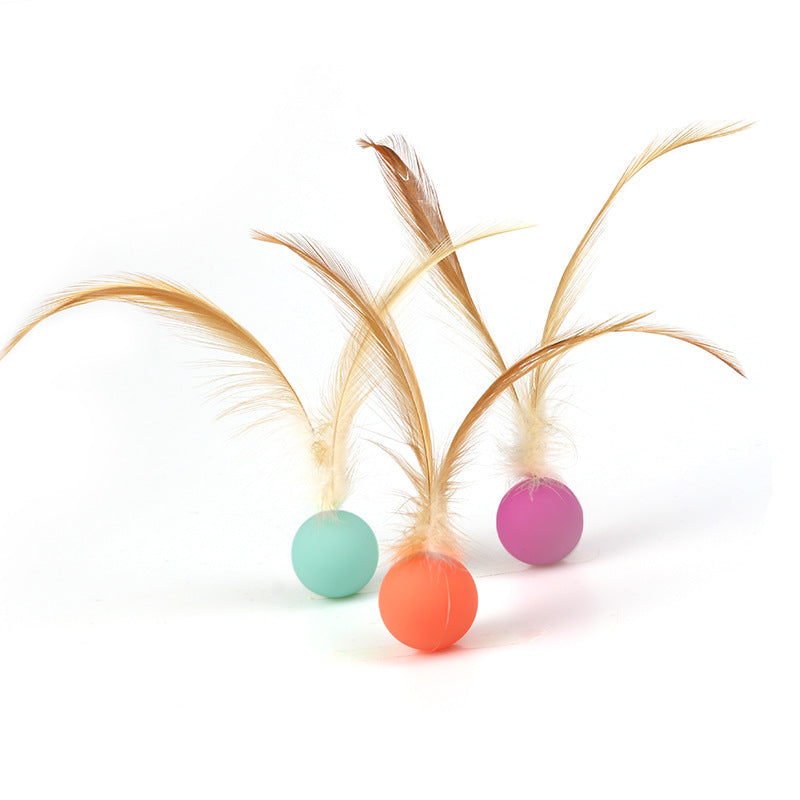 Pet Self Entertainment Feather Bouncy Ball Interactive Toy Set