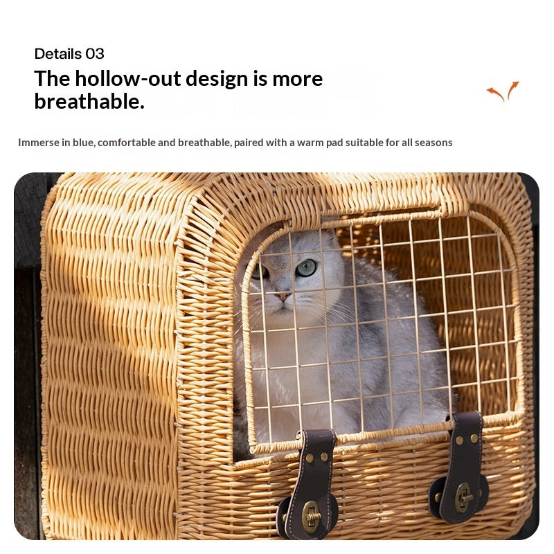 Woven Rattan Portable Ventilated Travel Pet Carrier