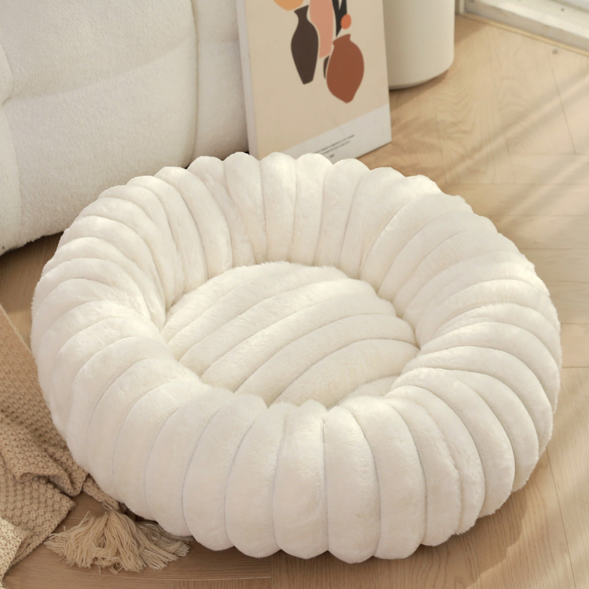 Pet Plush Winter Warm Round Nest Bed Kennel Mat