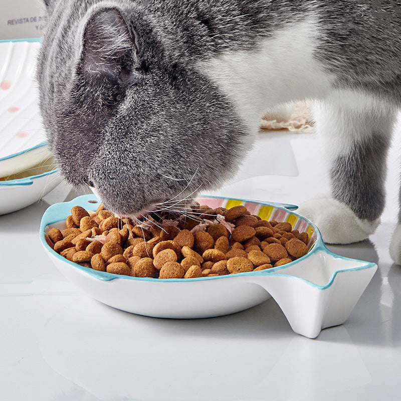 Pet Fish Shaped Ceramic Feeding Plate Food Bowl