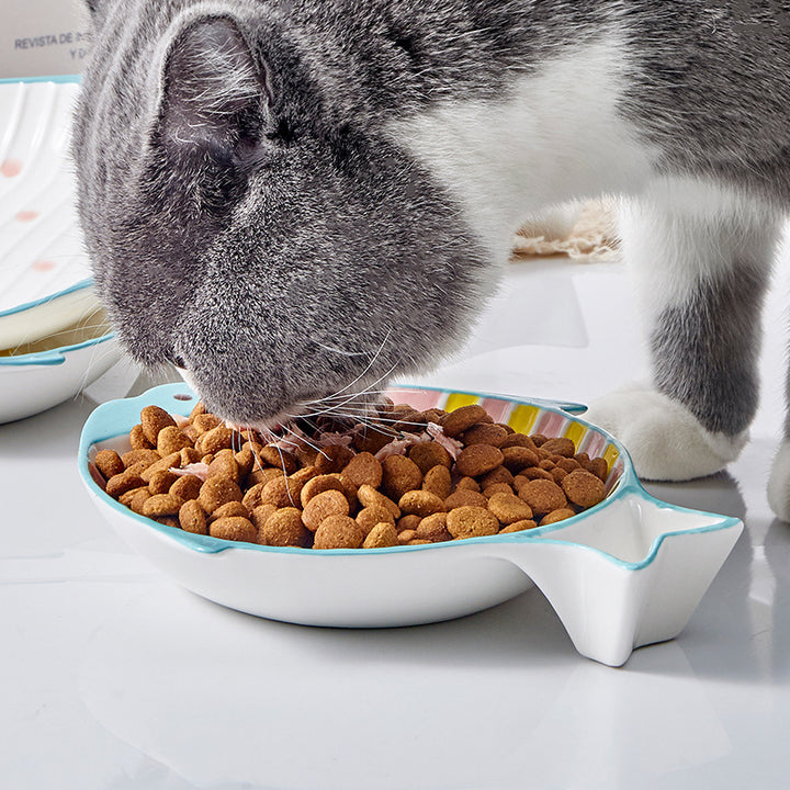 Pet Fish Shaped Ceramic Feeding Plate Food Bowl