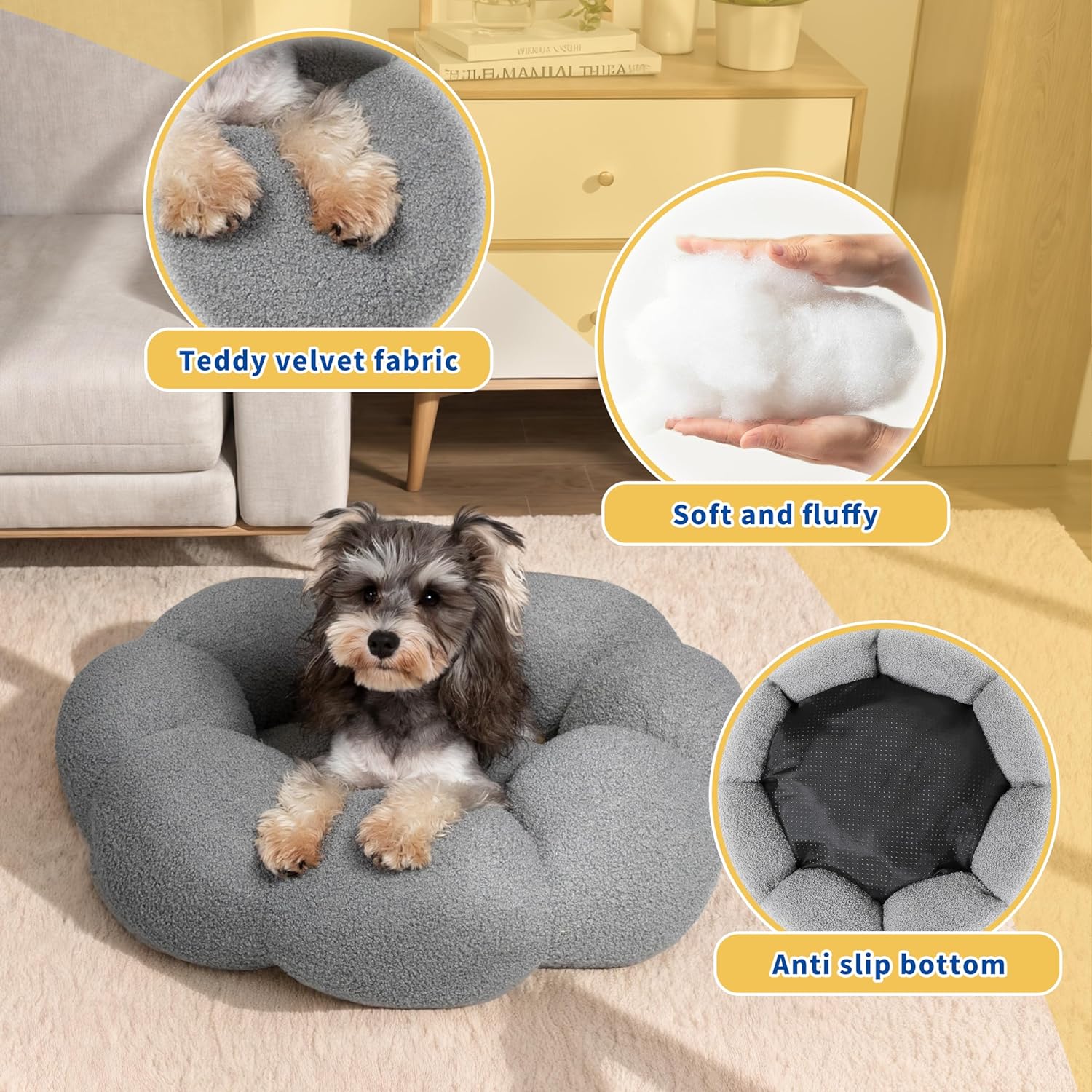 Pet Calming Fluffy Flower Round Donut Plush Bed