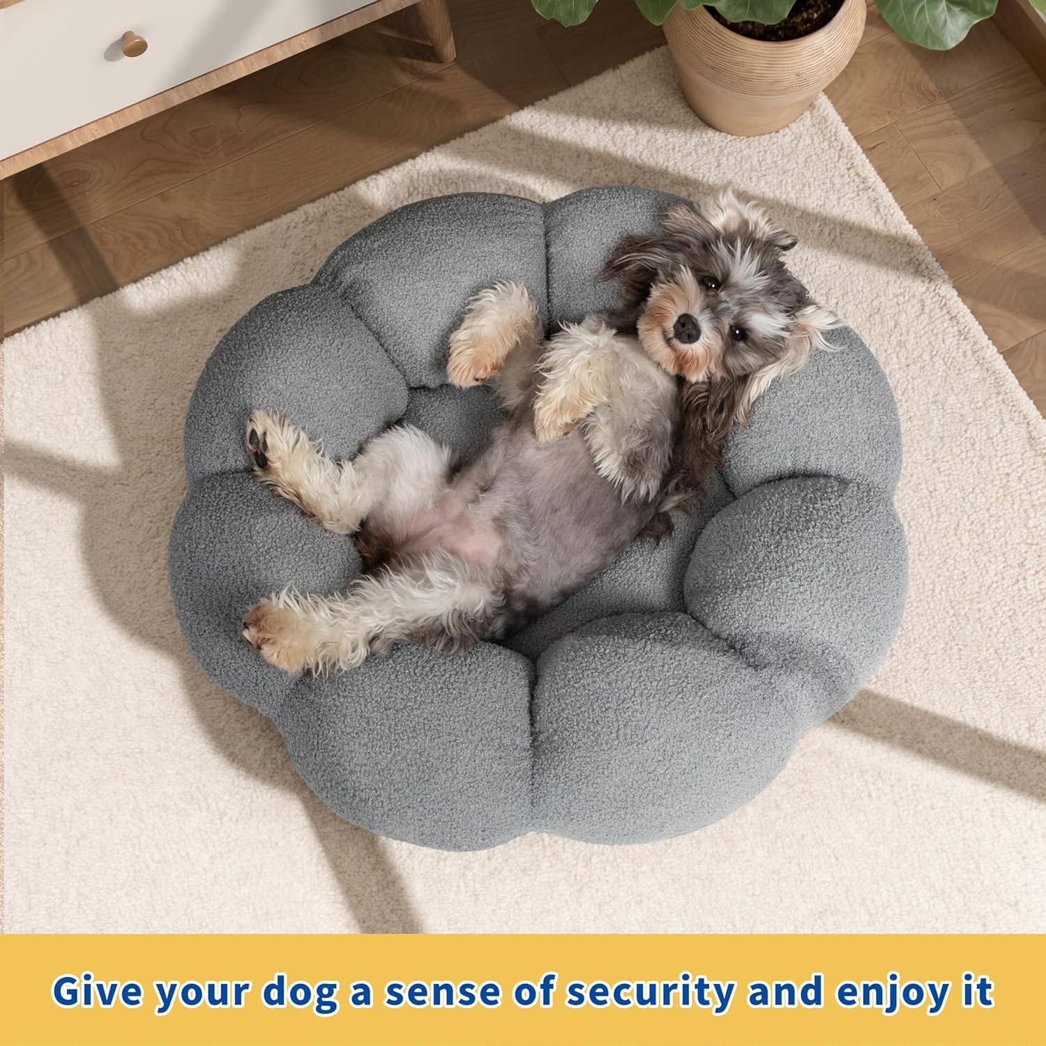 Pet Calming Fluffy Flower Round Donut Plush Bed