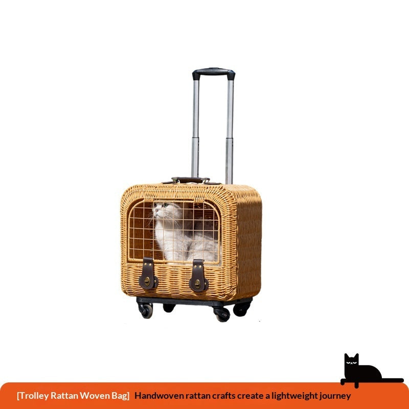 Woven Rattan Portable Ventilated Travel Pet Carrier