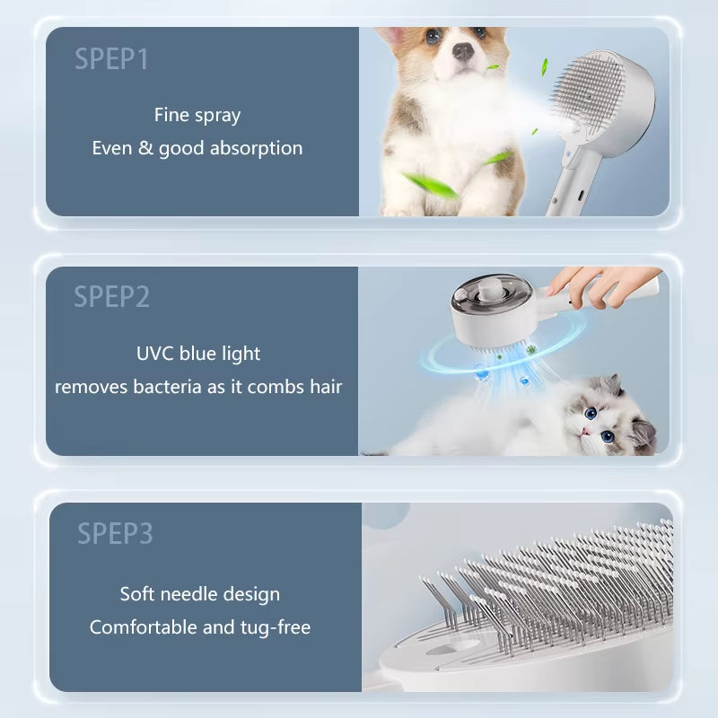 Pet Steamy Grooming Brush Electric Spray Massage Comb Tool