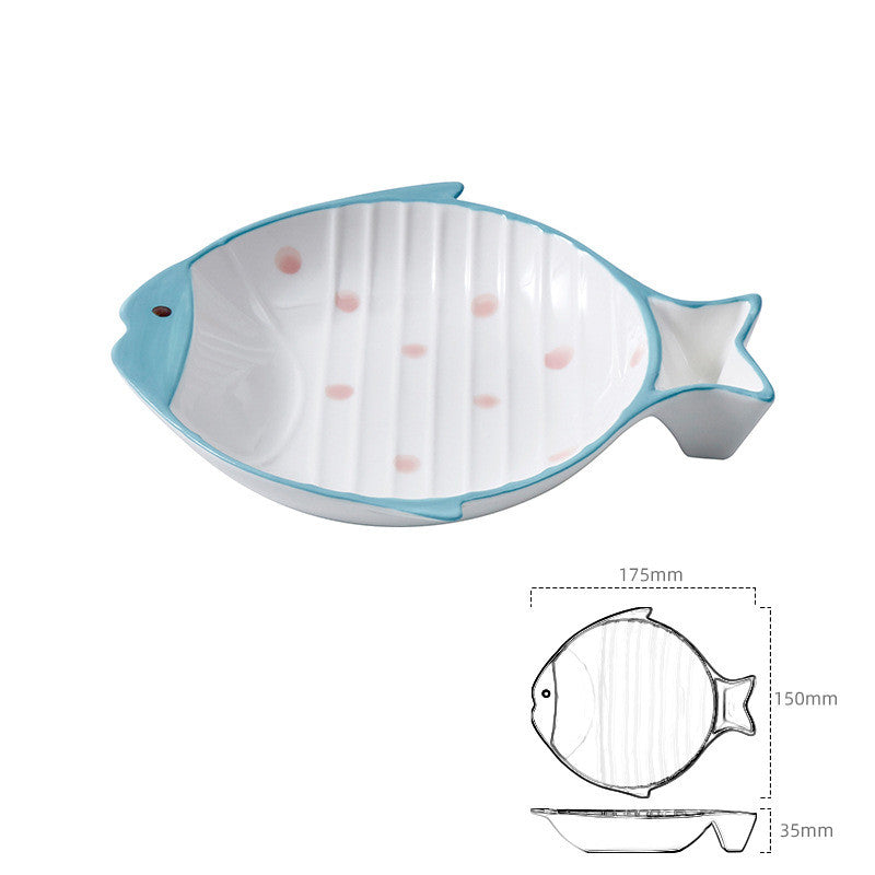 Pet Fish Shaped Ceramic Feeding Plate Food Bowl