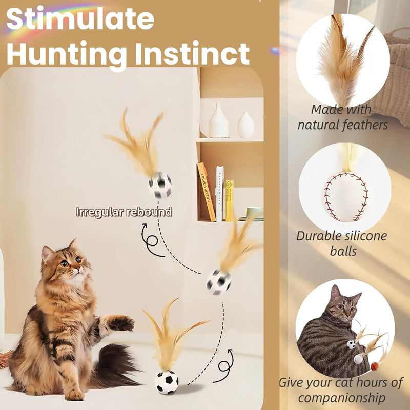 Pet Self Entertainment Feather Bouncy Ball Interactive Toy Set
