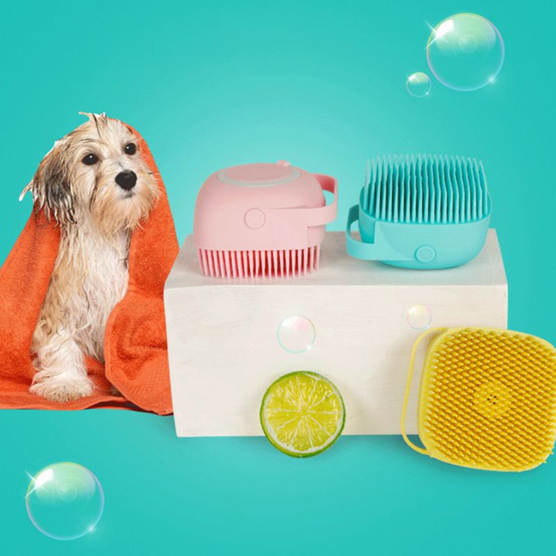 Pet Silicone Bristle Bath Brush Shampoo Dispenser Grooming Tool