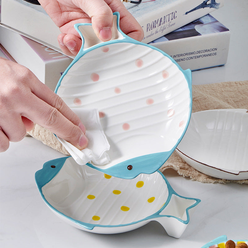 Pet Fish Shaped Ceramic Feeding Plate Food Bowl