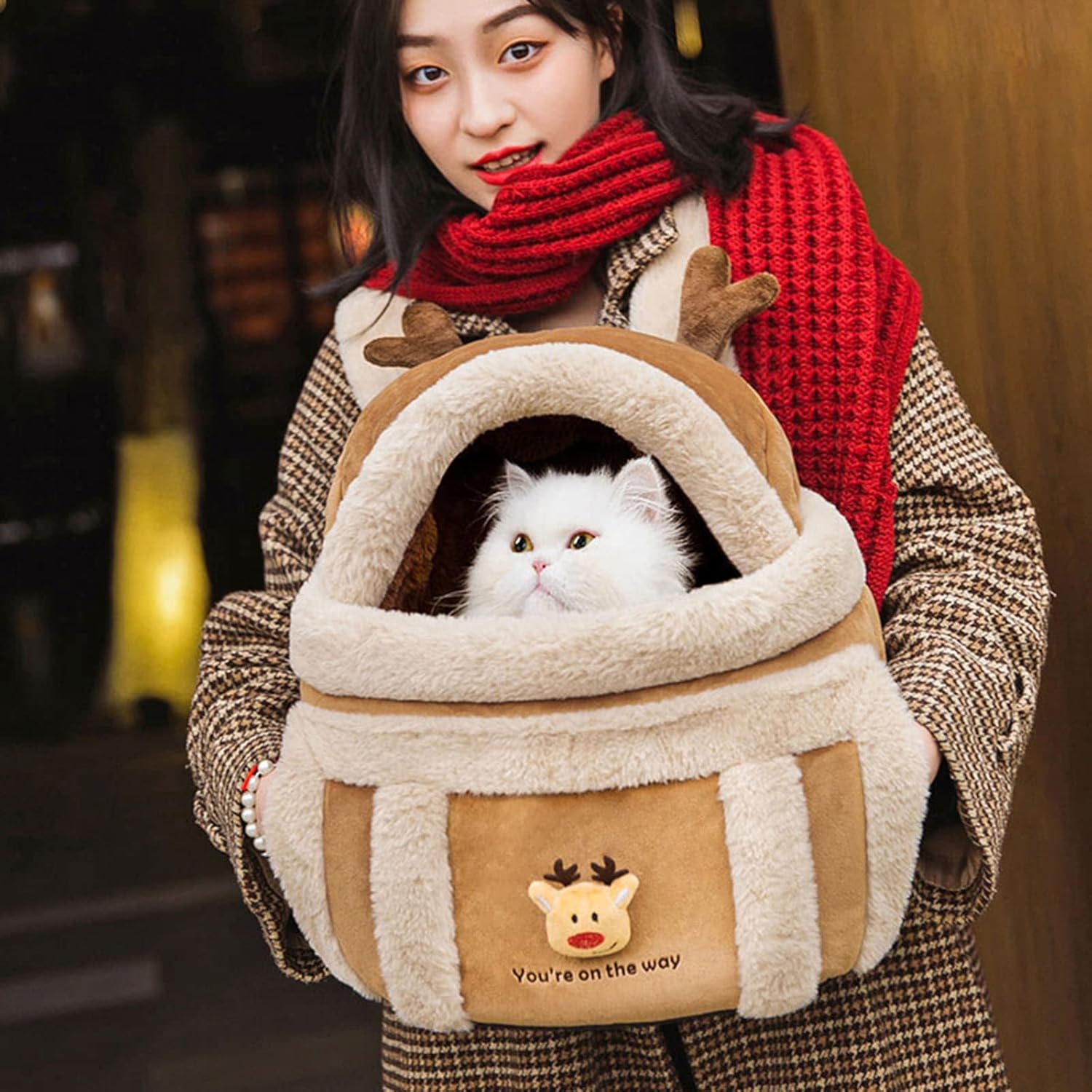 Winter Pet Carrier Backpack Travel Bag with Hand Warmers