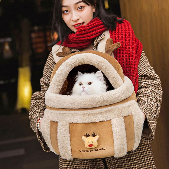 Winter Pet Carrier Backpack Travel Bag with Hand Warmers