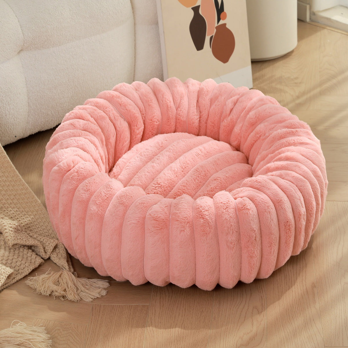 Pet Plush Winter Warm Round Nest Bed Kennel Mat