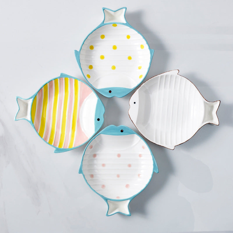 Pet Fish Shaped Ceramic Feeding Plate Food Bowl