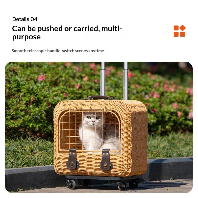 Woven Rattan Portable Ventilated Travel Pet Carrier