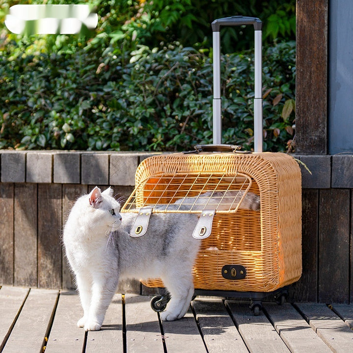 Woven Rattan Portable Ventilated Travel Pet Carrier