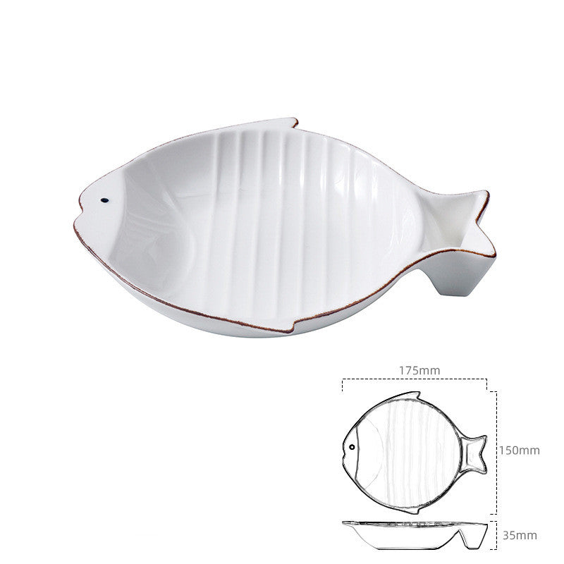 Pet Fish Shaped Ceramic Feeding Plate Food Bowl