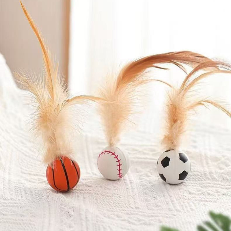 Pet Self Entertainment Feather Bouncy Ball Interactive Toy Set