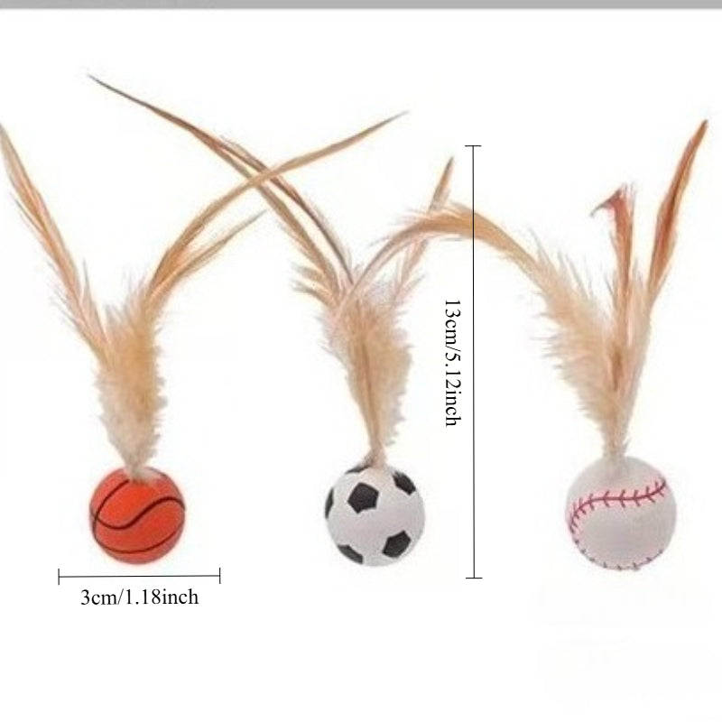 Pet Self Entertainment Feather Bouncy Ball Interactive Toy Set