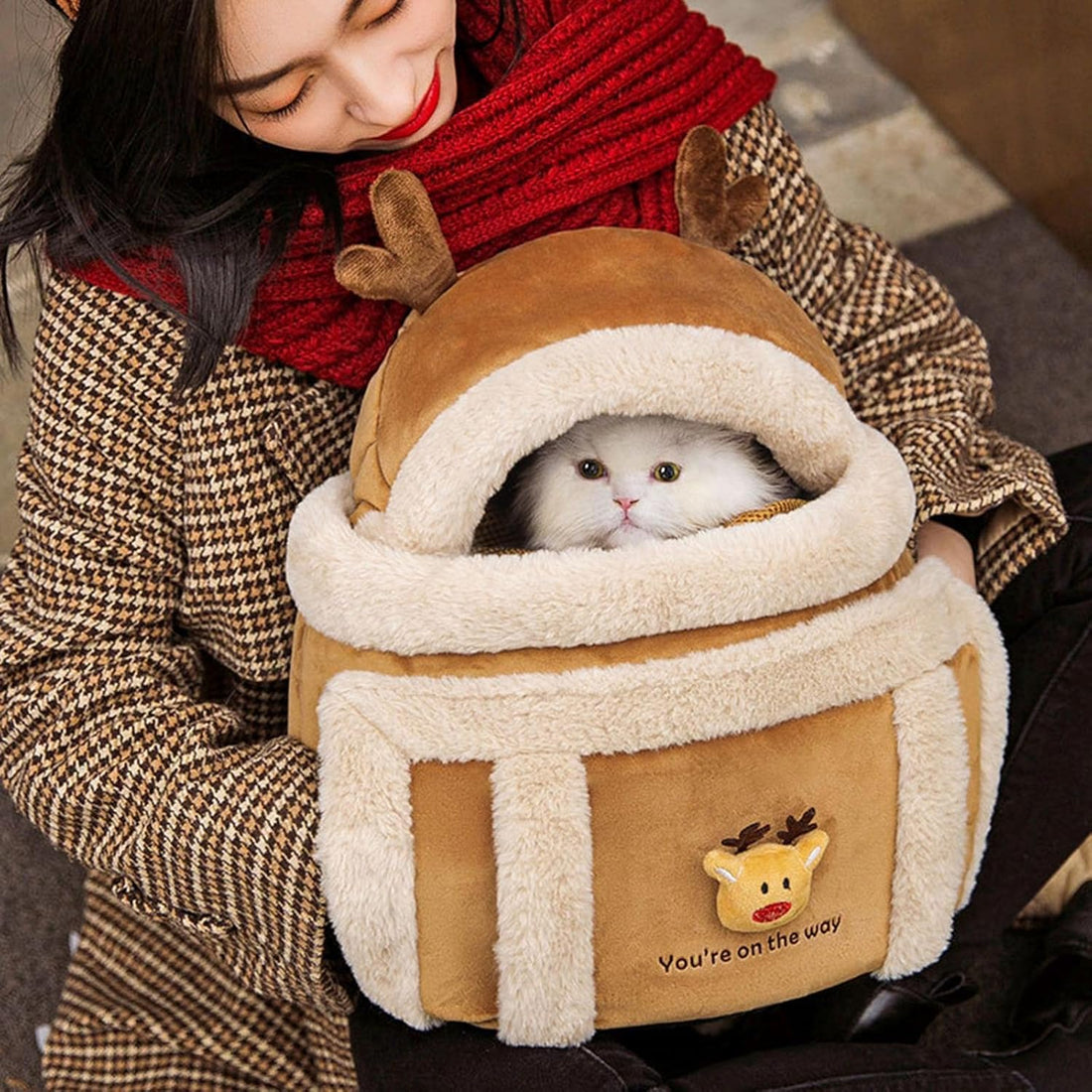 Winter Pet Carrier Backpack Travel Bag with Hand Warmers