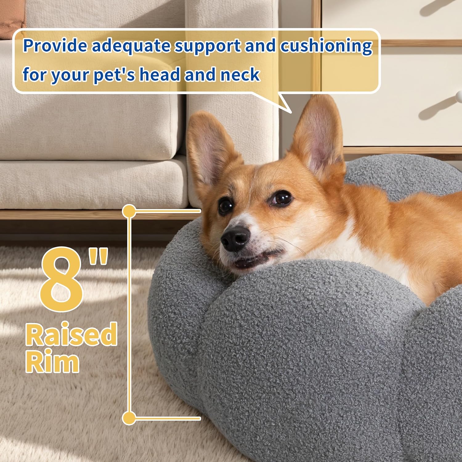Pet Calming Fluffy Flower Round Donut Plush Bed