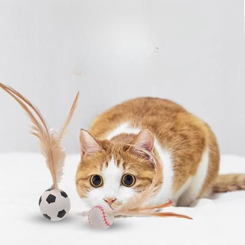 Pet Self Entertainment Feather Bouncy Ball Interactive Toy Set