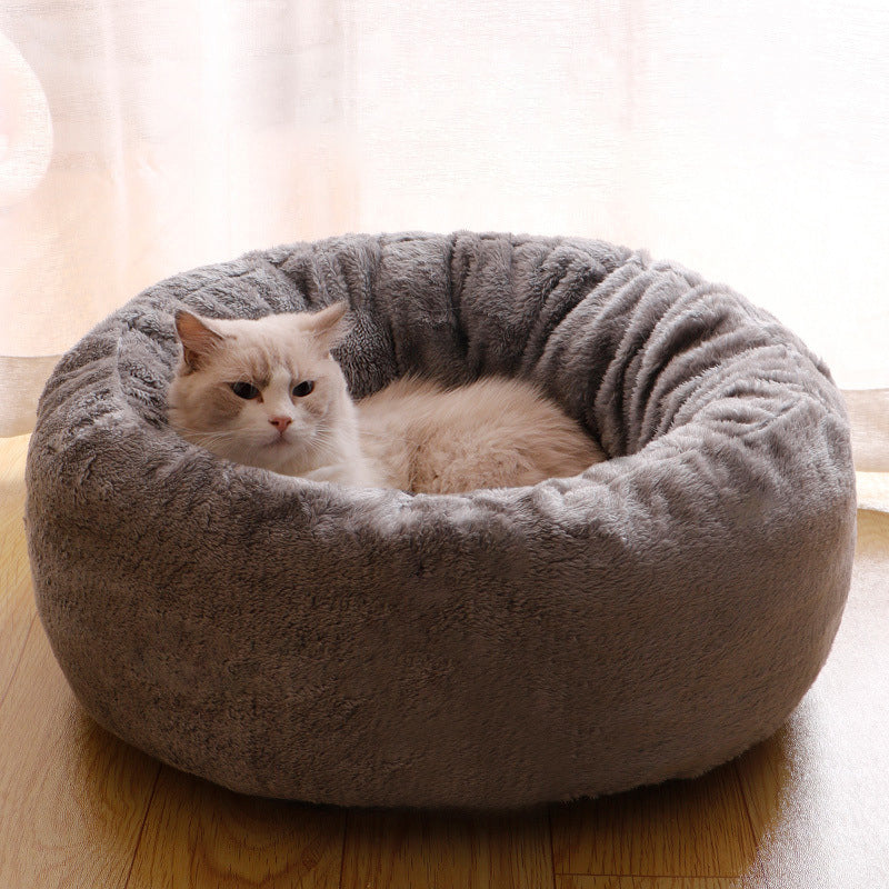Pet Long Plush Donut Round Warm Sleeping Bed Cushion