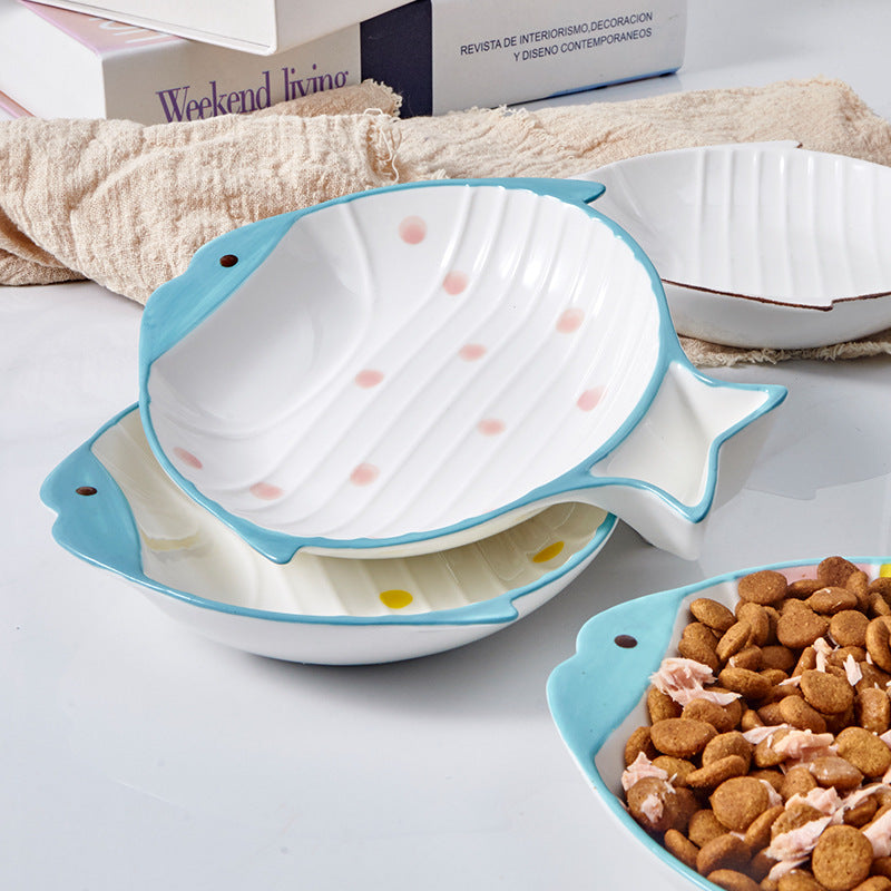 Pet Fish Shaped Ceramic Feeding Plate Food Bowl