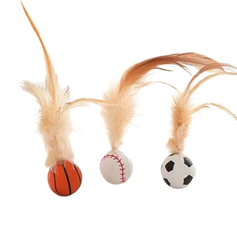Pet Self Entertainment Feather Bouncy Ball Interactive Toy Set