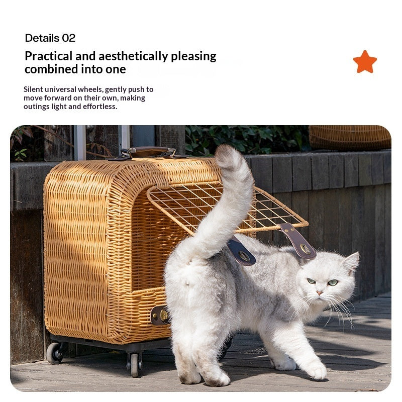 Woven Rattan Portable Ventilated Travel Pet Carrier