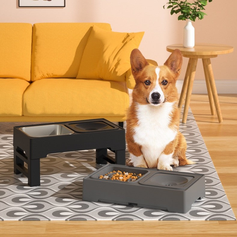 Pet Double Bowl Stainless Stand Adjustable Height Elevated Feeder